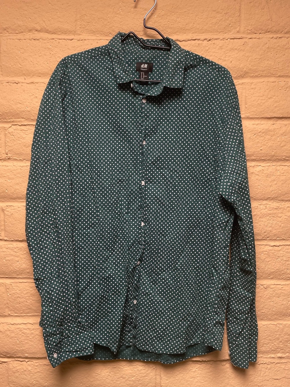 H&M Men’s Teal Green Polka Dot Button-Down Shirt